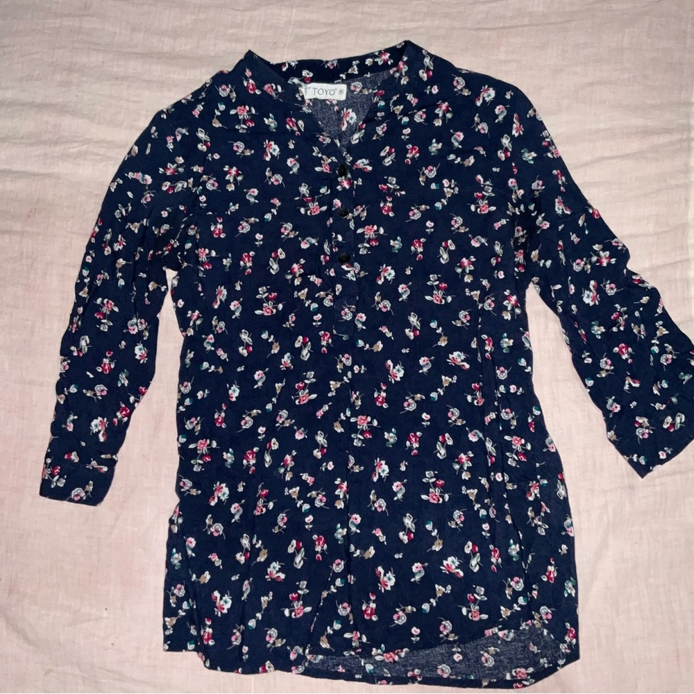 Cotton Floral Navy Blue Top